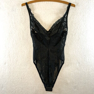 Vintage 90s Sears All Over Sheer Lace Bodysuit Teddy Black Femme Fatal Goth Edgy